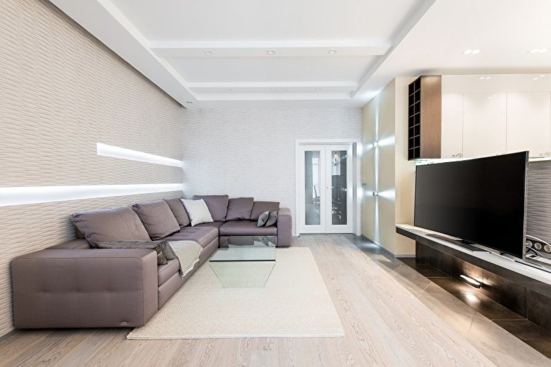 minimalista stílusú nappali belső tere