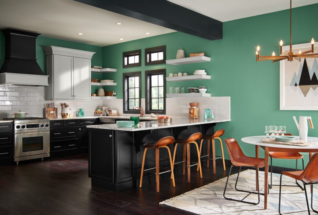 emerald walls in the kitchen