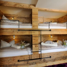 Wooden bunk beds in a children's room