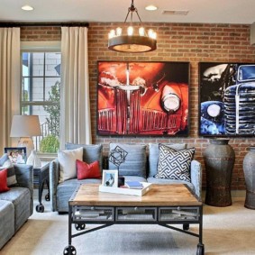 brick wall in the living room photo decor