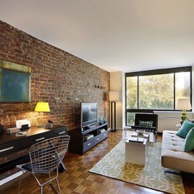 brick wall in the living room photo interior