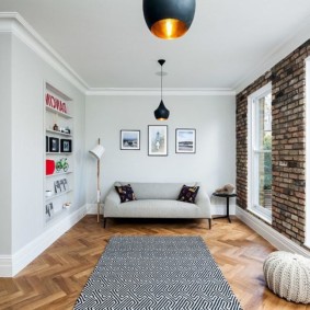 brick wall in the living room interior photo