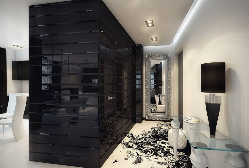 black and white apartment interior photo