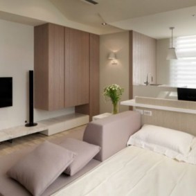 one-room apartment with a bed and a sofa types of interior