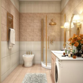 Beige tile in the bathroom interior