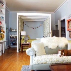 studio apartment na may isang kama at isang palamuti sa sofa