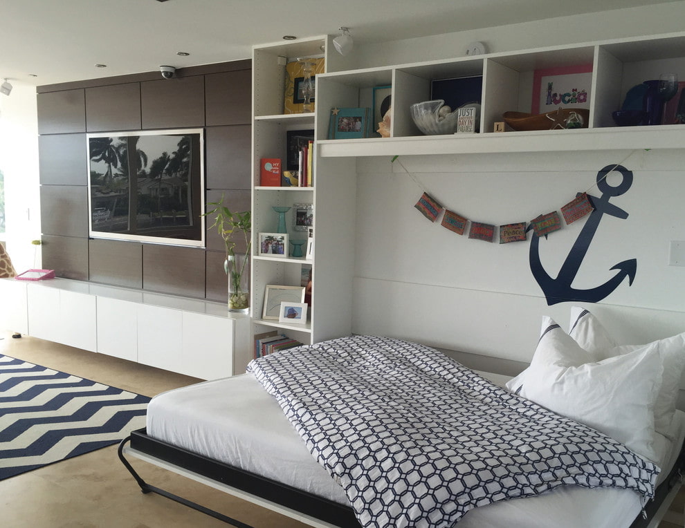 studio appartement met bed en sofa interieur