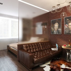 studio apartment na may mga ideya sa kama at sofa