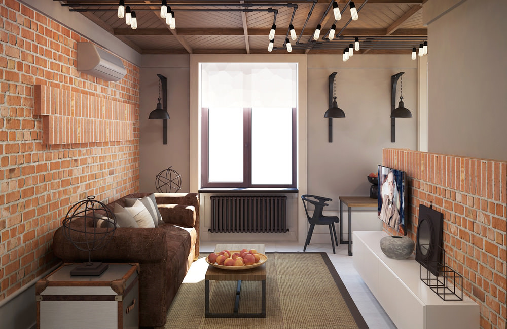 studio apartment sa isang loft style na ideya ng dekorasyon