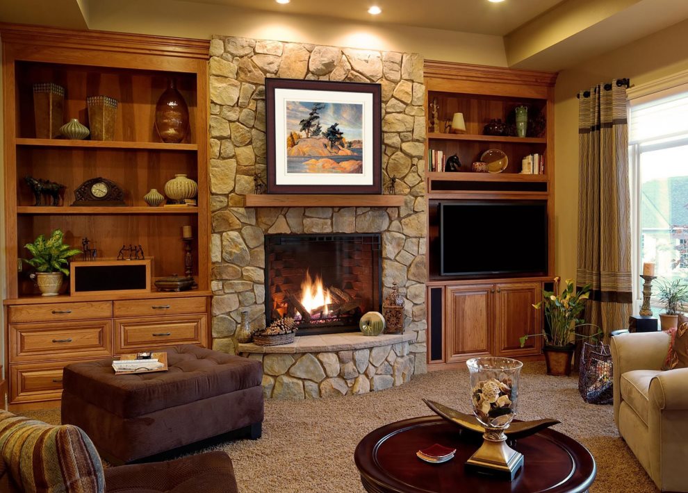 Stone fireplace in the living room