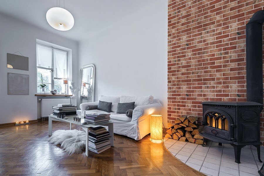 decoration of the apartment under a decorative brick photo design