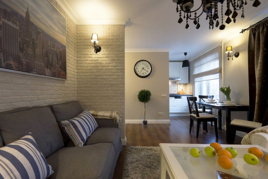 decoration of the apartment under a decorative brick photo interior