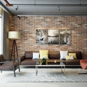decoration of the apartment under a decorative brick interior photo