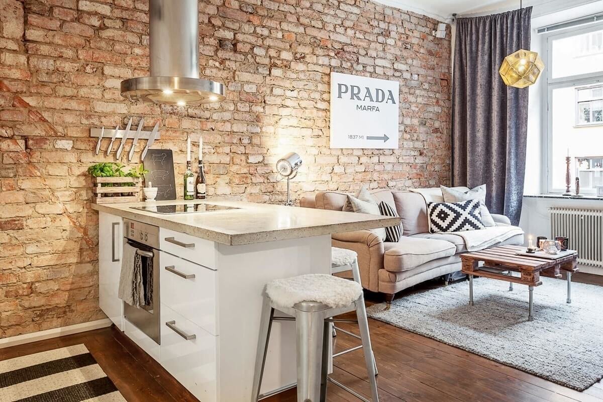 decorarea apartamentului în interiorul unei fotografii decorative din cărămidă