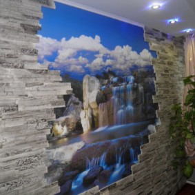 sienu apdare ar dekoratīvā akmens interjera foto