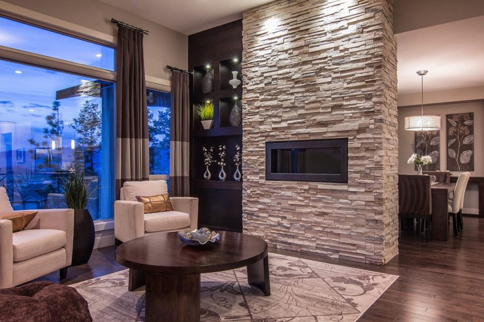 stone wall decoration in the living room