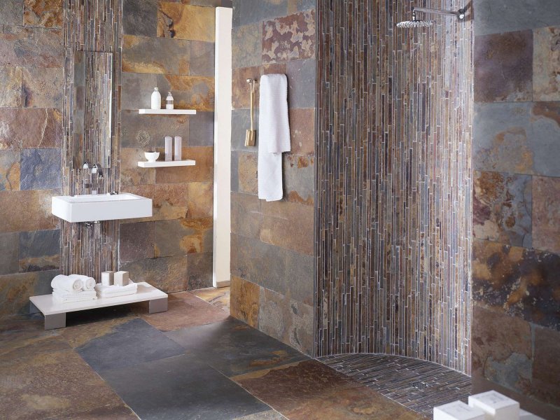 stone wall decoration in the bathroom