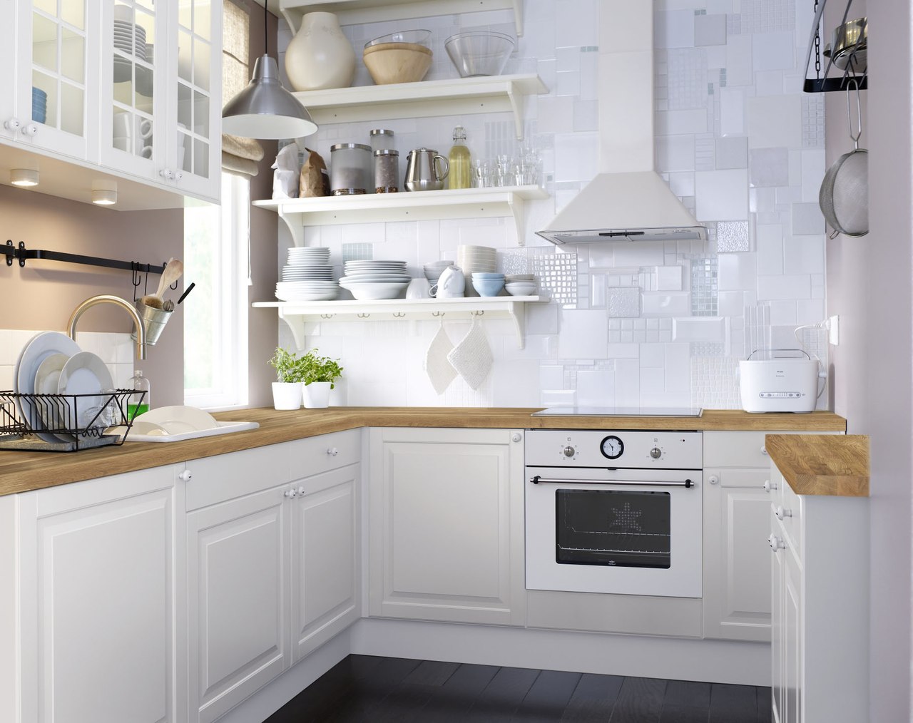 planken in de keuken in plaats van wandkasten ideeën foto's