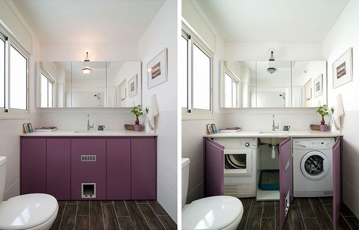 Skříňka s fialovými dveřmi pro pračku