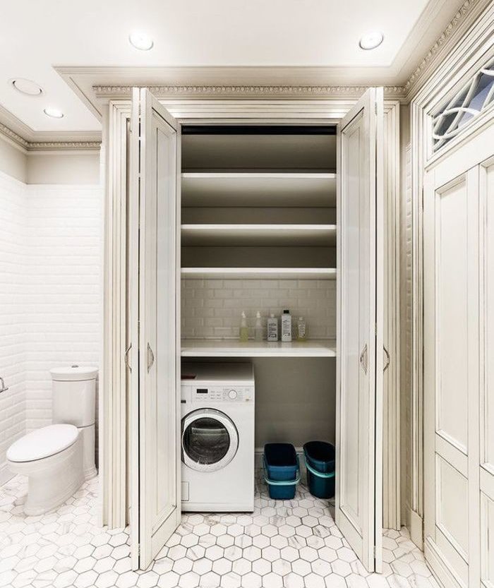 Harmonica door on a cabinet with a washing machine