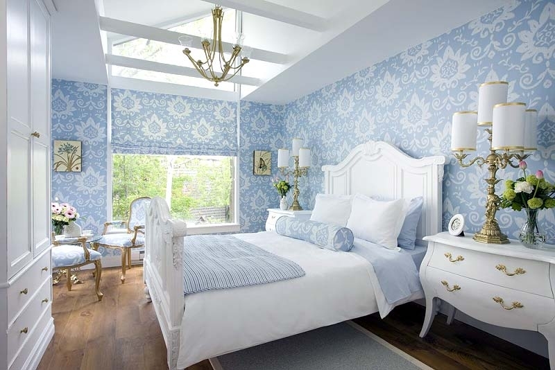 phòng ngủ trong ý tưởng trang trí màu xanh
