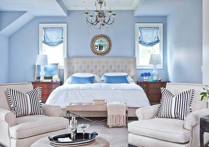 bedroom in blue interior photo