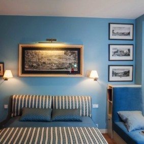 guļamistaba ar zilu krāsu ideju interjeru