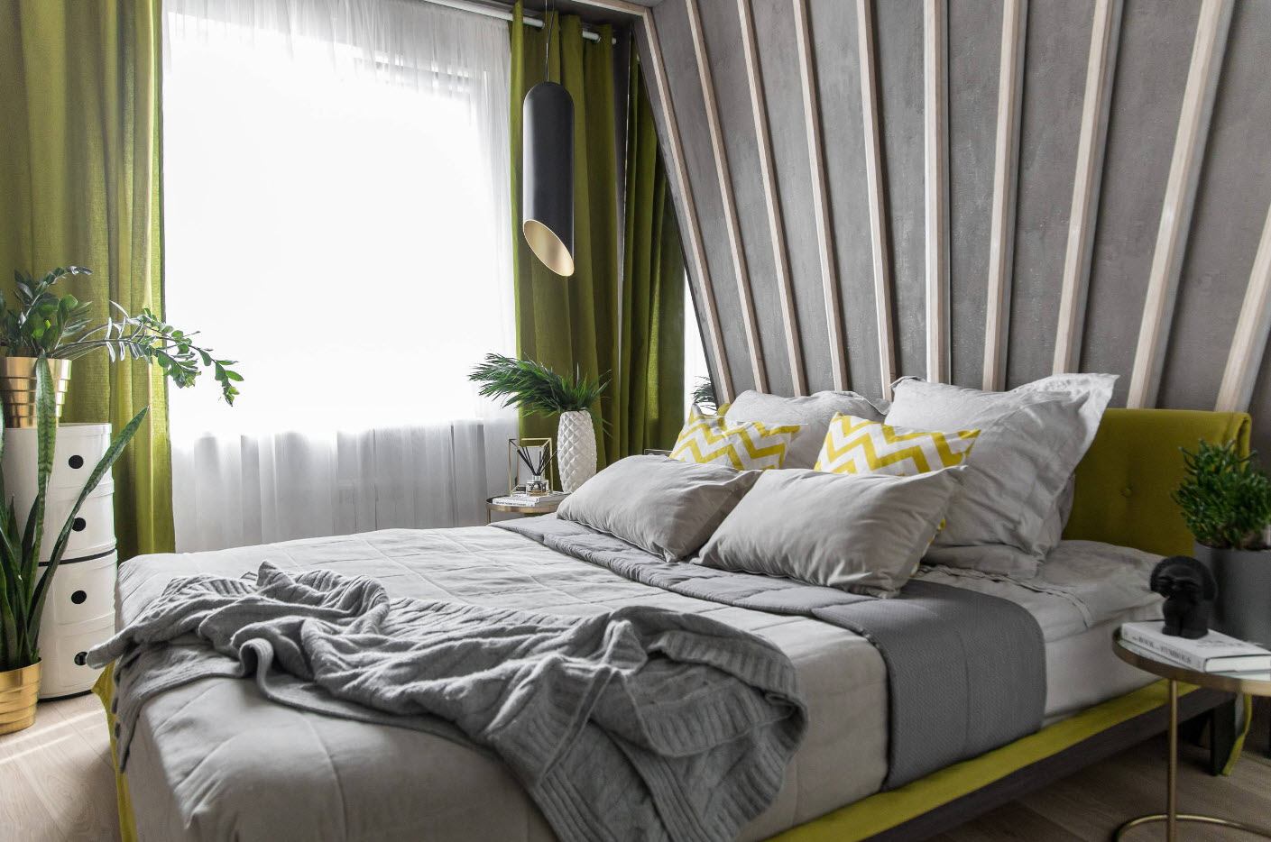 Hình ảnh màu xanh lá cây phòng ngủ Scandinavia