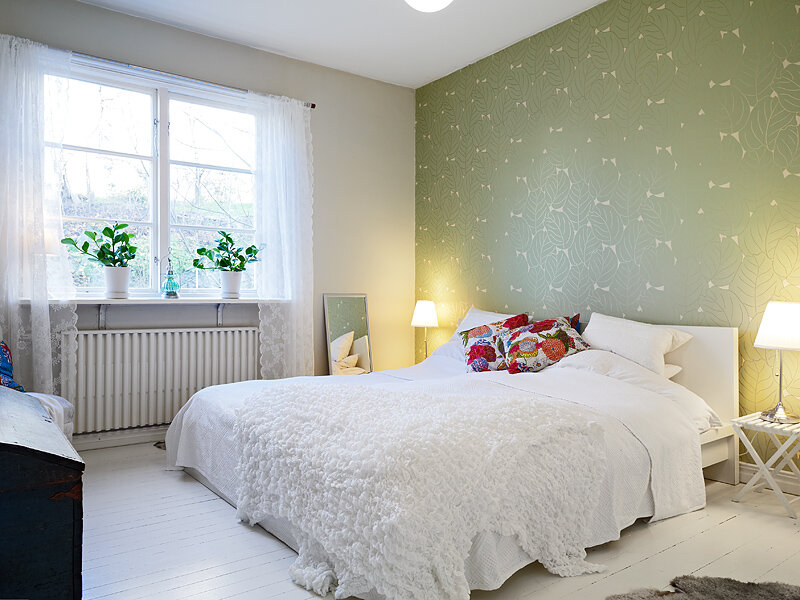 Phòng ngủ phong cách Scandinavia xanh