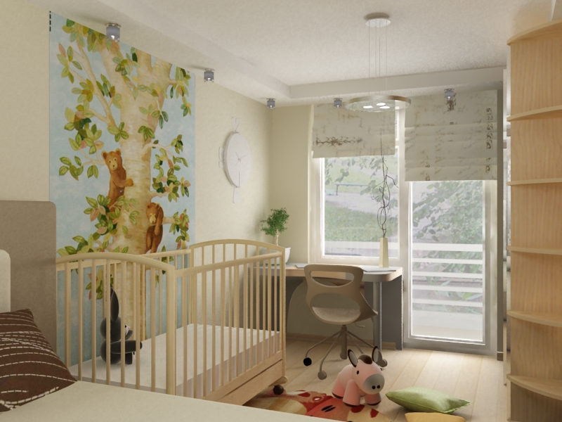 bedroom and children in one room design photo