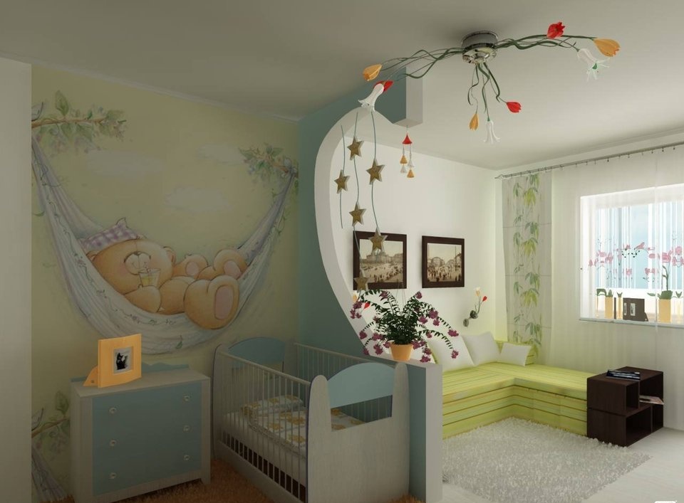 phòng ngủ và phòng trẻ em trong một phòng