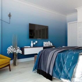 guļamistaba zilā foto interjerā