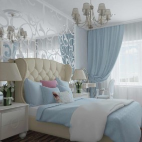 guļamistaba ar zilu krāsu ideju interjeru
