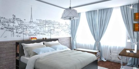Skandināvu guļamistabas dekoru foto