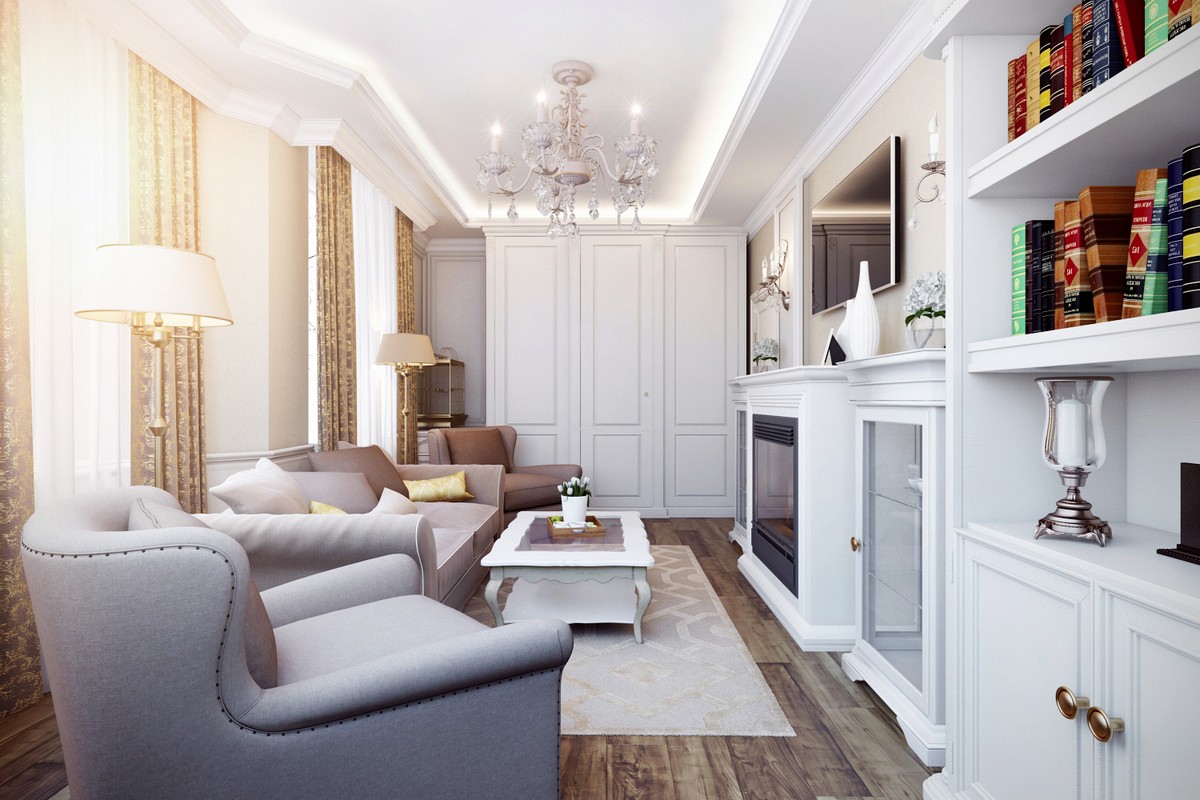 neoklasicisma stils dzīvokļa foto dizaina interjerā
