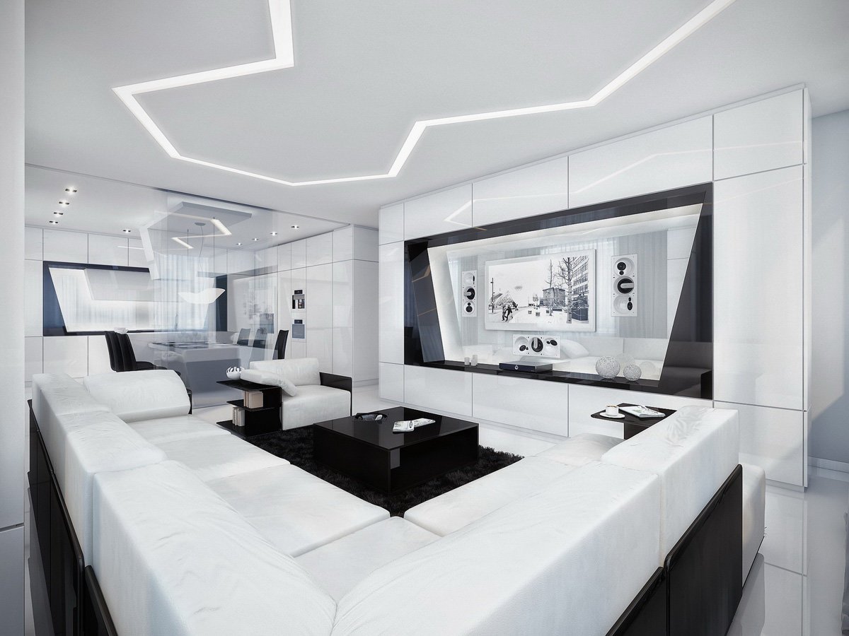 high-tech style living room