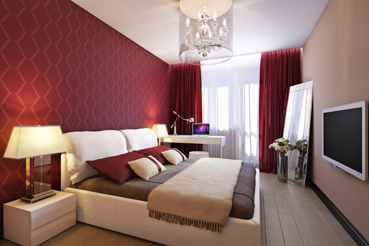 bilik tidur beige dengan burgundy