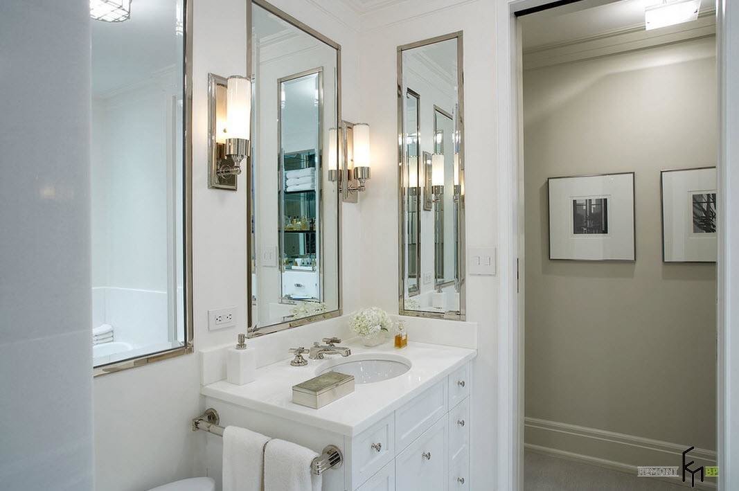 mirror height above the sink in the bathroom interior
