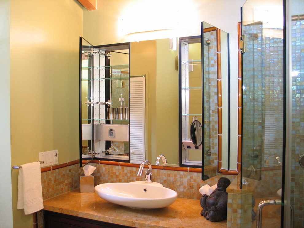 mirror height above the sink in the bathroom interior