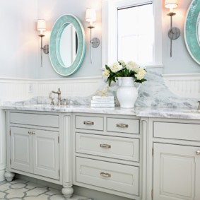 the height of the mirror above the sink in the bathroom