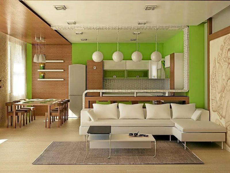 Územná úprava obývacej izby v kuchyni s farbou a textúrou