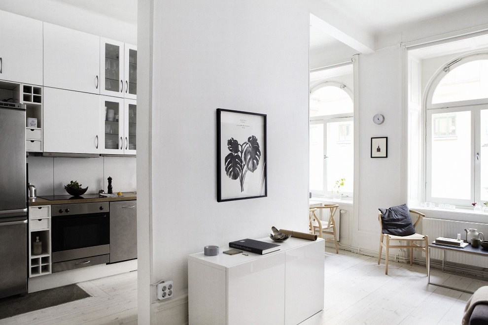 White partition in a studio apartment