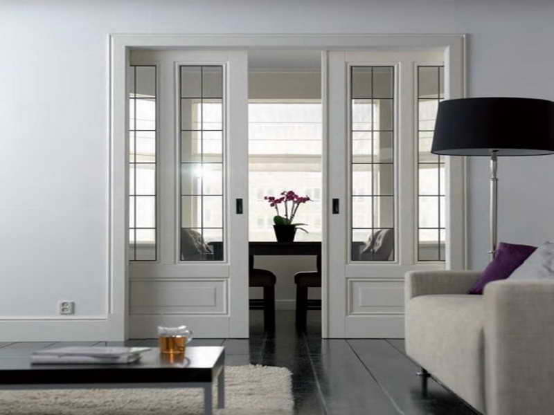 White sliding doors with glass inserts