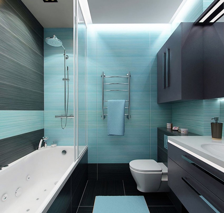 Minimalistische turquoise badkamer