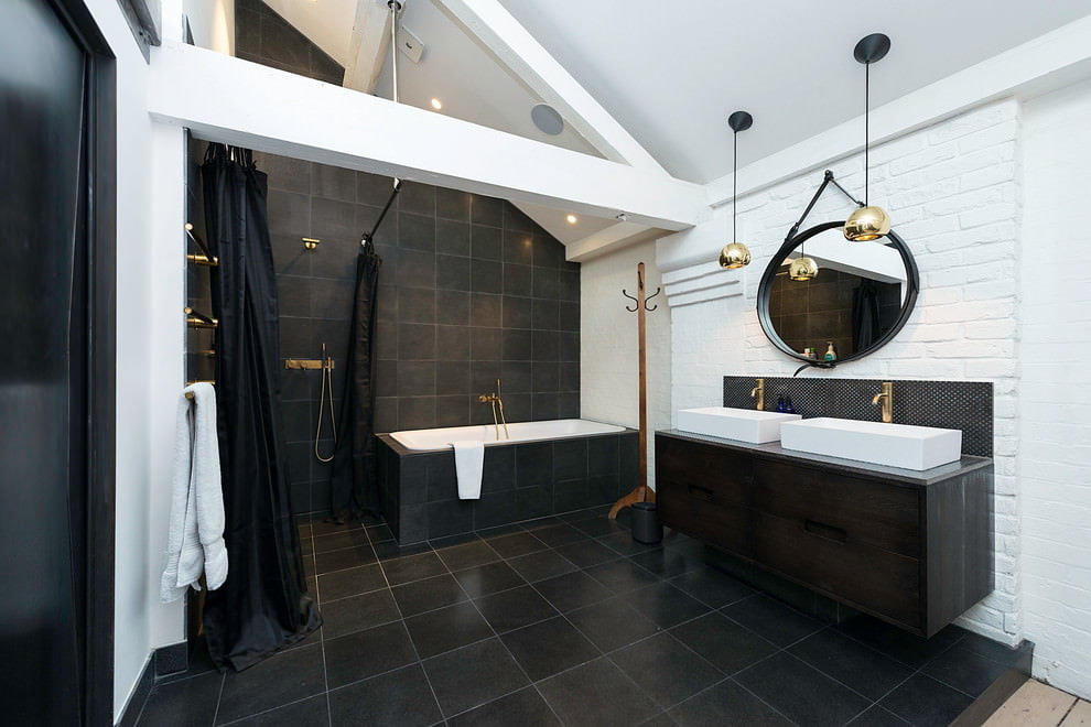 Attic black and white bathtub interior