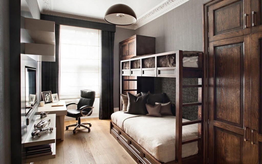 Wooden furniture in the bedroom with an office