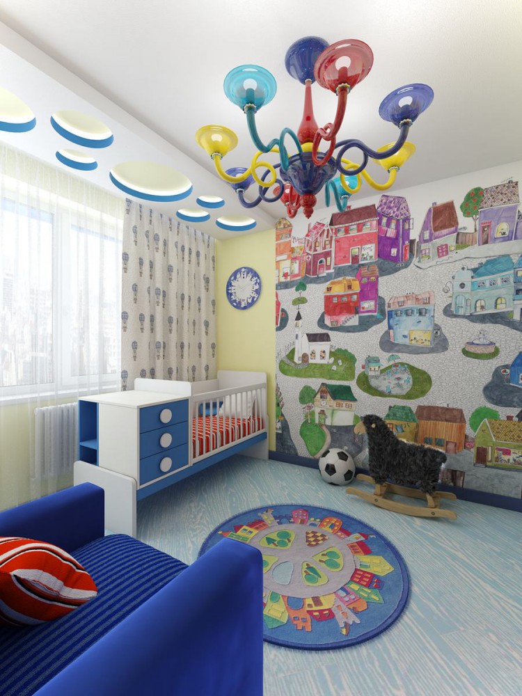 Εσωτερικό ενός παιδικού δωματίου μετά την αναδιαμόρφωση ενός διαμερίσματος δύο δωματίων