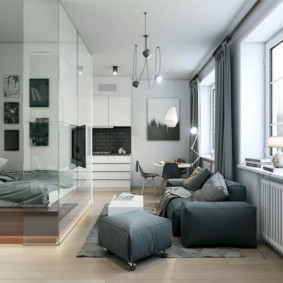 woonkamer slaapkamer ontwerp 16 m² fotoaanzichten