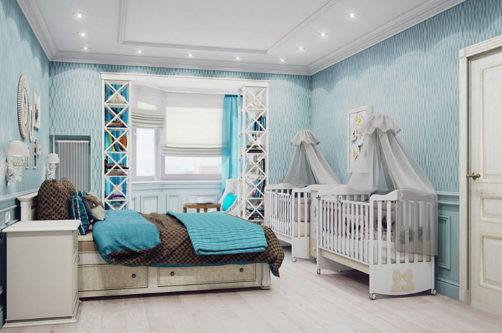 Ontwerp van een slaapkamer met twee babybedjes