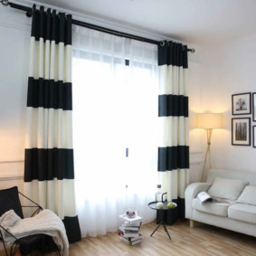 Black stripes on white curtains